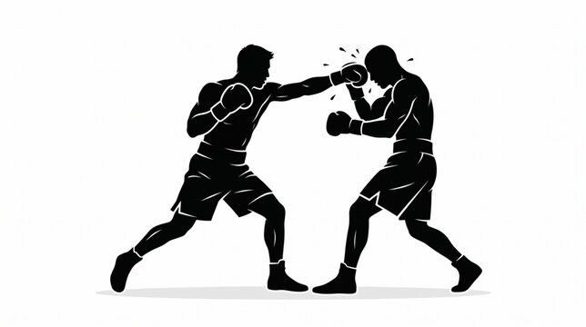 Black silhouette of two boxers fighting in a match