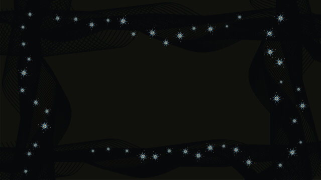 Abstract dark rectangular background bordered with glowing white bluish decorative lights forming luminous starry frame vector illustration