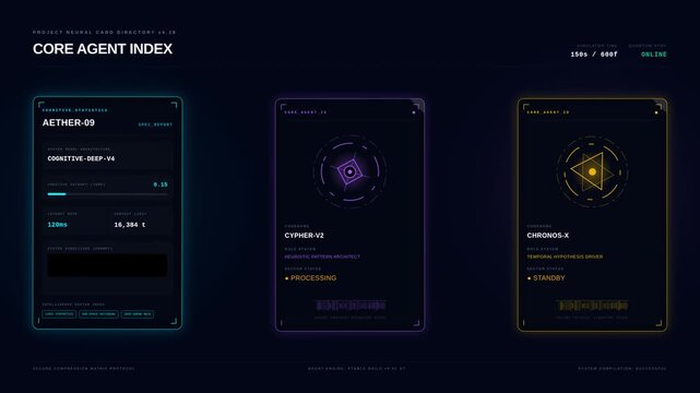 Futuristic holographic interface with artificial intelligence core agent data, for advanced technology, neural networks, data processing, cyberspace security systems
