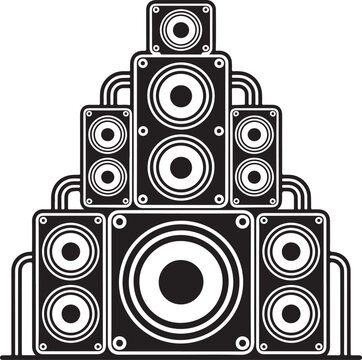 Professional stage sound system with large line array speaker stacks for live music concert audio equipment