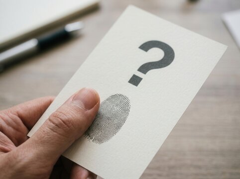 Question Mark And Fingerprint On Card Suggesting Mystery Investigation