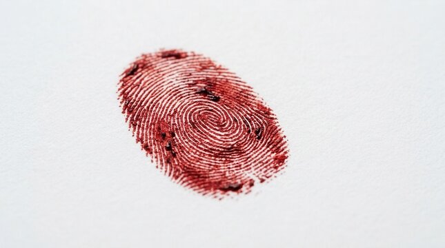 Red Fingerprint Impression On White Paper Surface Background
