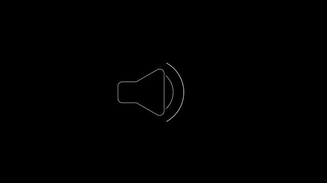 white volume speaker icon animation with sound waves, audio and mute control symbol.