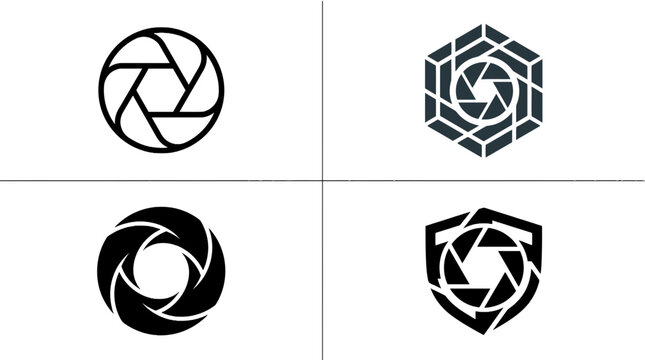 Set of modern camera shutter and lens aperture logos vector illustration