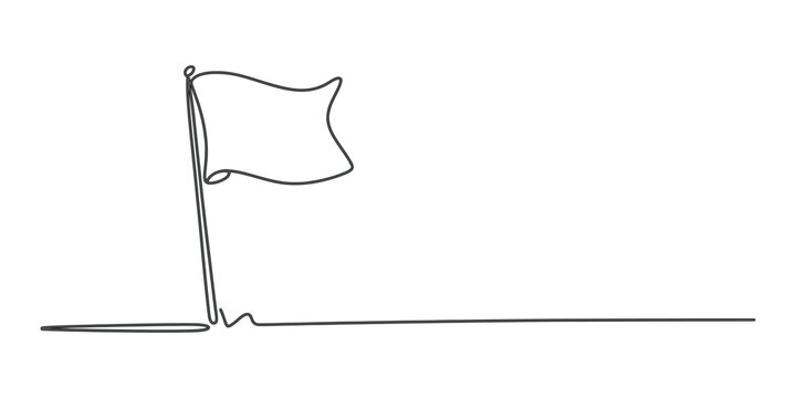 Continuous single line drawing of a simple flag waving on a pole for business goal