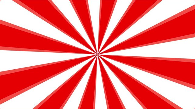 Rotating red and white sunburst radial rays retro background loop