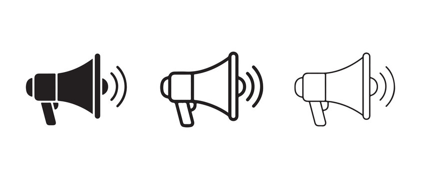 megaphone icons with sound waves illustrating amplification and communication signals