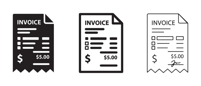 invoice receipt icons showing different styles of transaction records with five dollar amounts