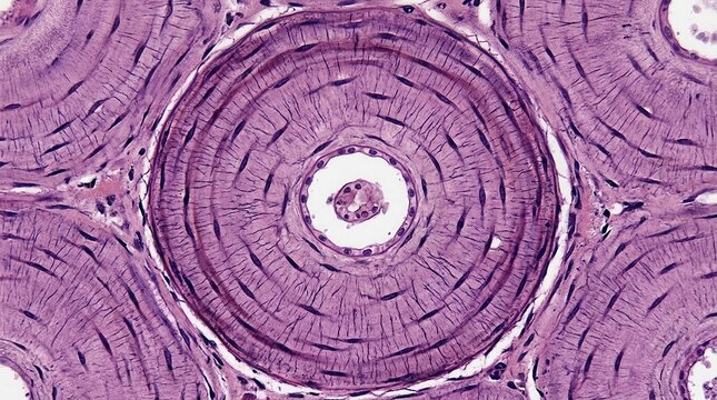 Microscopic View Of Haversian Systems In Compact Bone Tissue