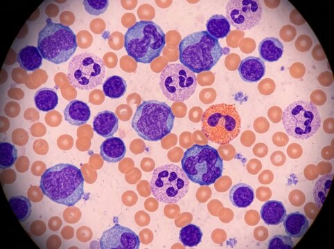 Microscopic View Of Blood Cells Showing Leukocytes And Erythrocytes