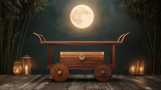 Moonlit Mid-Autumn Festival Cart in a Bamboo Grove