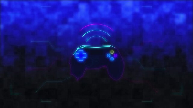 Neon gaming controller symbol, esports, 5g game, cyber sport loop motion graphic