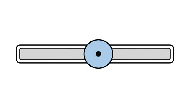 Simple horizontal user interface slider bar with a soft blue circular knob positioned in the center on a white background.