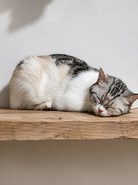 This charming AI-generated cat image captures a peaceful and cozy moment with a realistic and appealing appearance.