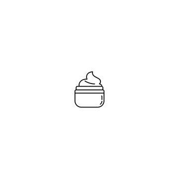 Cosmetic cream jar line art icon with skincare product vector illustration beauty product face cream body cream black and white beauty care