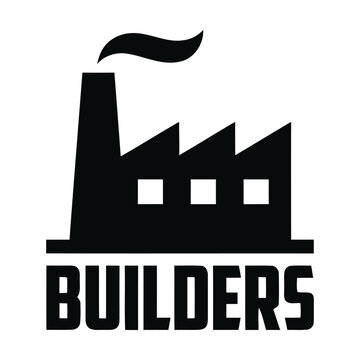 Black factory icon with smoke and the word builders underneath as a simple construction logo Vector