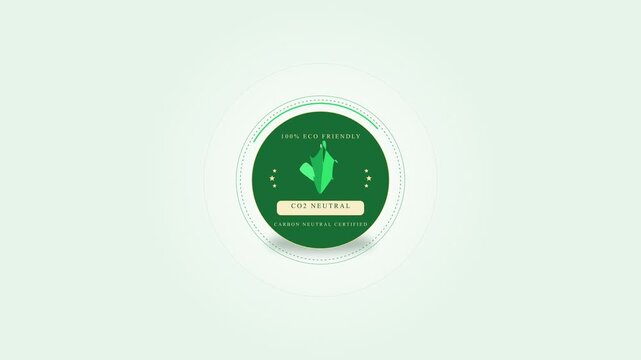 Green leaf eco stamp motion graphic, hand stamping impact animation for co2 neutral and ecology concepts
