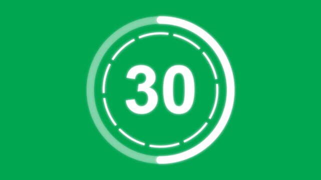 Green background footage featuring a circular digital countdown clock showing number fifty four