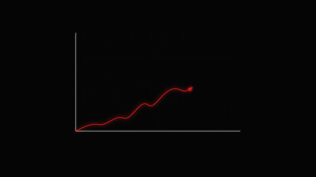 Abstract coordinate graph axis with red arrow motion graphics on black background footage
