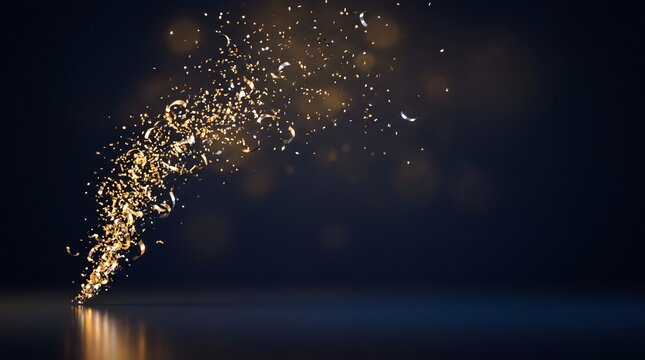 Abstract gold splash liquid exploding on dark background.