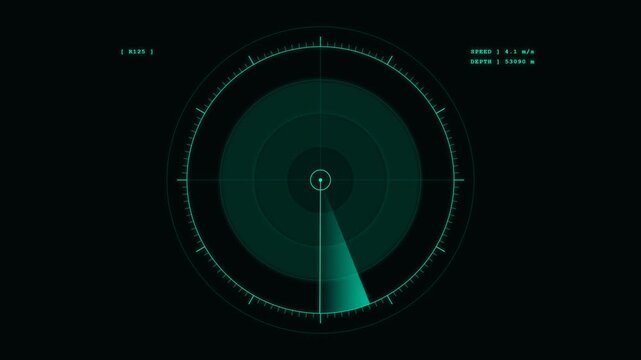 Cyan radar screen scanning depth and speed data in this high tech motion graphics video