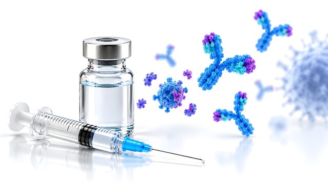 Vaccine vial and syringe with immune response concept