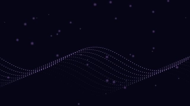 Abstract digital wave of glowing particles, flowing data stream background motion graphic.