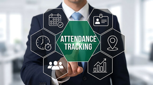 Businessman using employee attendance tracking and time management software system