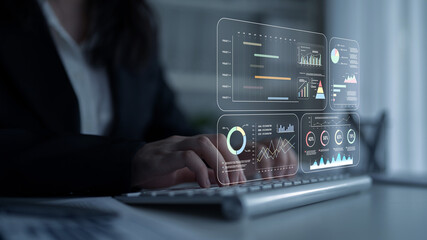 A project management dashboard with business performance analytics. A visualization of project...