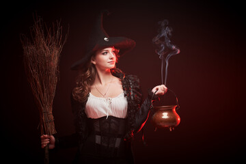 Naklejka premium Smoking Witch Cauldron