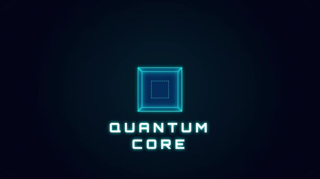 Glowing quantum core cube neon blue wireframe holographic aesthetic cyberpunk gaming tech intro animation digital backdrop