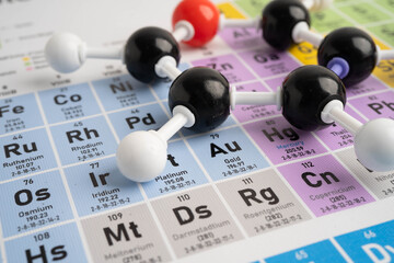 Molecules chemical on a periodic table background. © kanruthai
