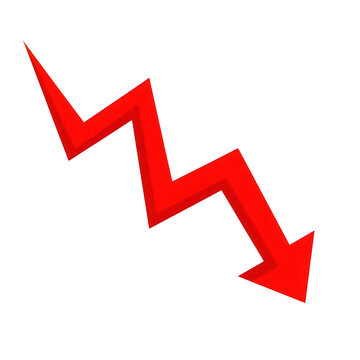 Red zigzag arrow pointing down representing a business decline isolated on transparent background