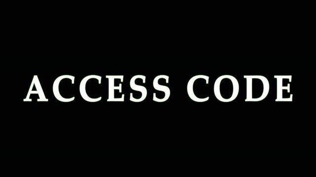 Digital access code sequence displayed on black background with subtle cinematic motion and lighting