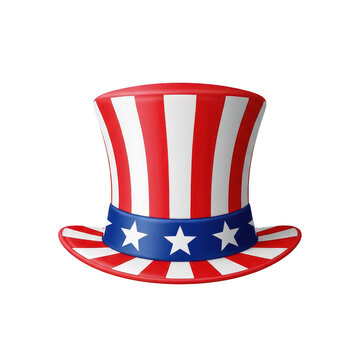 Uncle sam top hat with american flag stars and stripes pattern isolated on transparent background