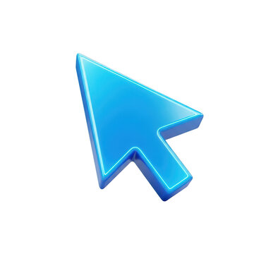 Shiny blue computer mouse cursor arrow icon isolated on transparent background