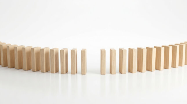 Wooden block formation depicting staffing shortages with open gap on white background