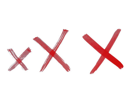 Three red hand drawn cross marks of different sizes