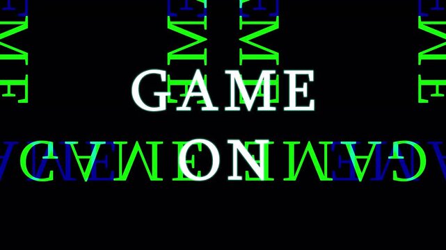 Text animation GAME ON with glitch effect and digital distortion for gaming intro