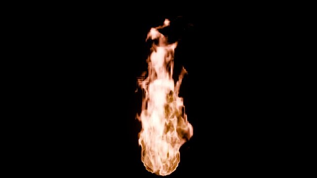 Realistic fire flame burst rising upward isolated on black background VFX overlay element