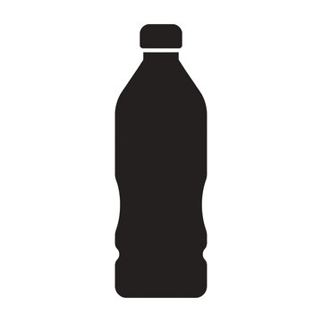Black plastic bottle silhouette icon isolated on white background. Simple vector symbol for water, soda, or drink.