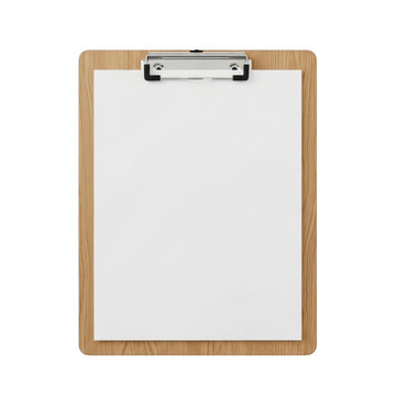 Wooden Clipboard with Blank White Paper Sheet Isolated on White Background