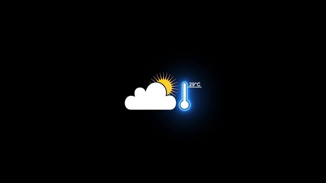 Weather forecast with thermometer showing 29 degrees celsius temperature animation