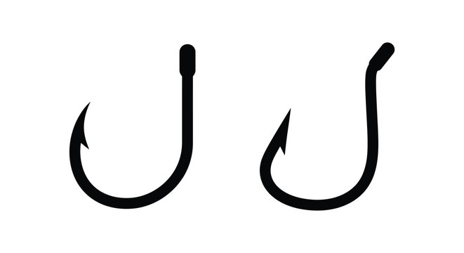 Two black fishing hooks are displayed against a plain white background angling