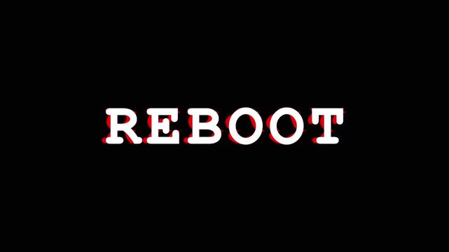 Digital Reboot concept with repeating text on black background during technological transition