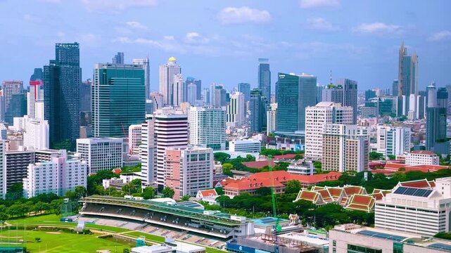 Signature Shot of Bangkok Cityscape Timelapse. Overlooking the Pathum Wan district of Ratchaprasong, a place of high end residential and commercial area.