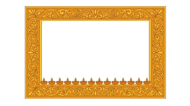 Diwali border with oil lamps isolated on transparent background
