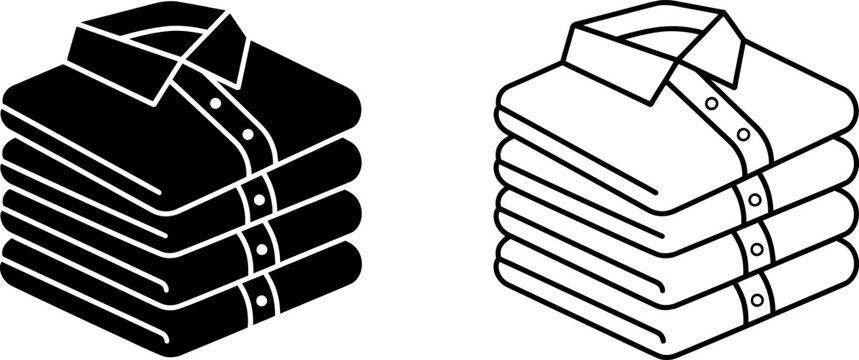 Stack of folded shirts and buttoned garments in black and white icons with clothing stack buttoned garment shirt pile apparel icon wardrobe laundry textile stac