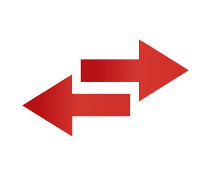 Red opposite or exchange arrows symbol isolated on transparent background.