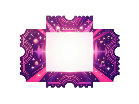 Neon musical ticket frame isolated on transparent background
